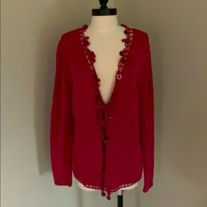 Cotton knit cardigan, raspberry pink with buttons
